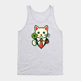 Cat Holding Shamrock for St Patricks Day Tank Top